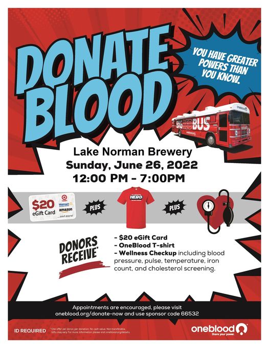 OneBlood Blood Drive is today!!! 🩸 We also have Sandwich Express 🥪 serving 1-7pm